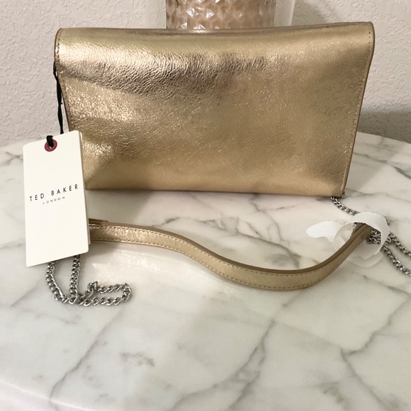 Ted Baker NWT mixed media, metallic gold,quality genuine leather crossbody party - Picture 7 of 12